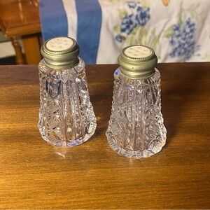 Antique pair of pressed glass salt & pepper shakers with mother of pearl…